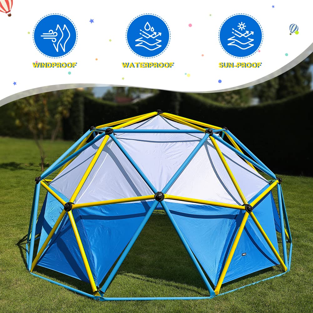 Zupapa 10FT Climbing Dome Canopy - Upgraded Waterproof Swing Design, White & Blue - Perfect for Jungle Gym and Climber Tent