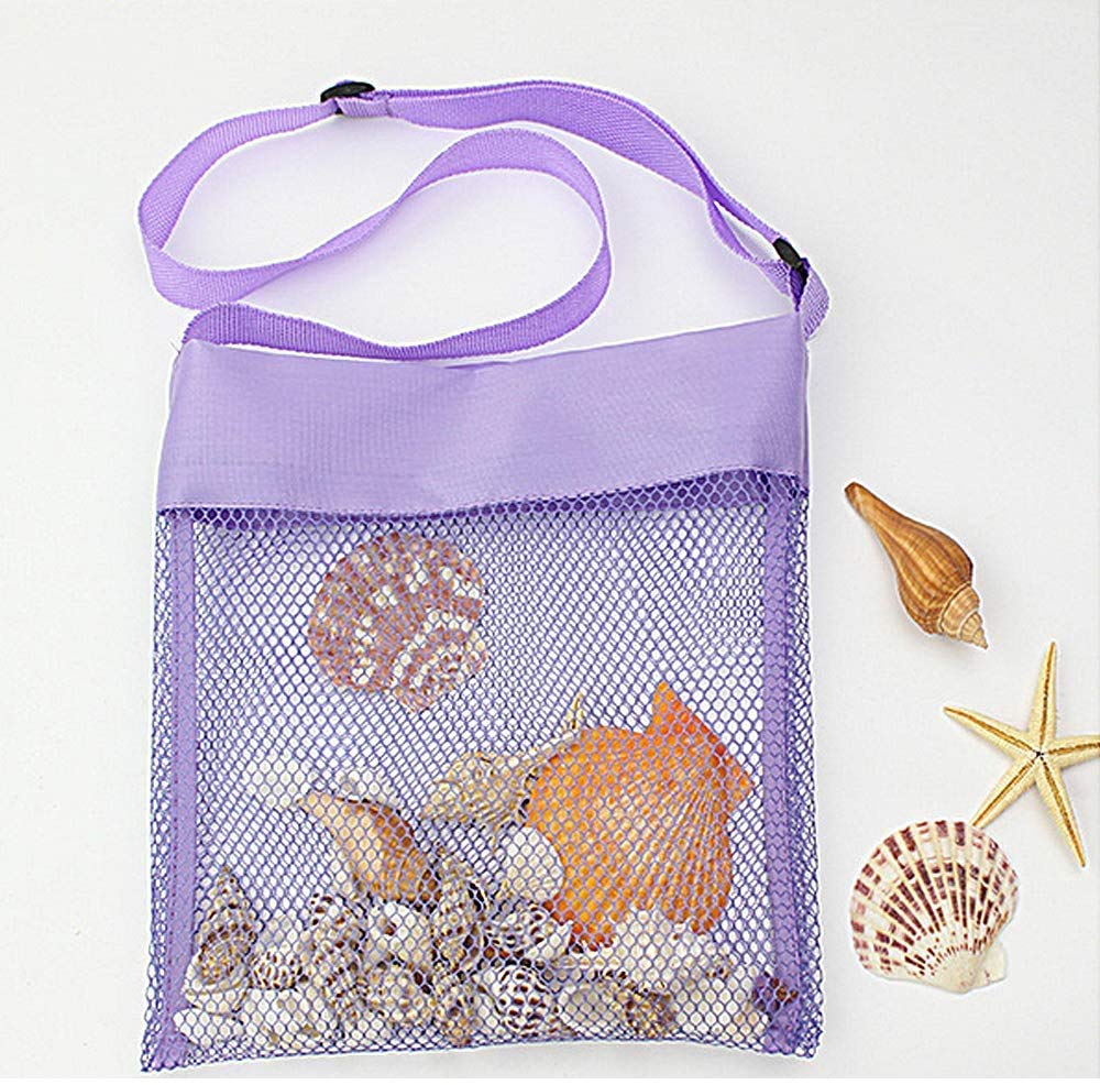 Asdsinforu Beach Bag Cooler Colorful Mesh Toy Tote Bag Breathable Sea Shell Bags with Adjustable Carrying Straps Yellow, Rose Re