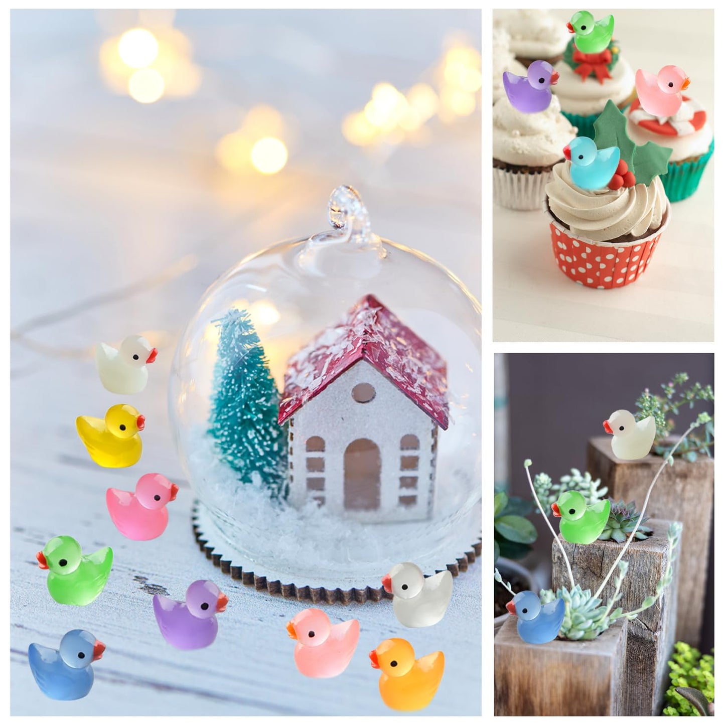 Kuanfine 60 Pcs Tiny Duck Figures Glow in The Dark Mini Resin Duck Luminous Miniature Ducks Bead for Garden Landscape Aquarium D