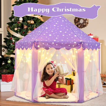 Kixinwa Purple Princess Tent For Girls, Kids Play Tent With Led Small Star Lights, Castle Playhouse Tent For Children Toddlers I