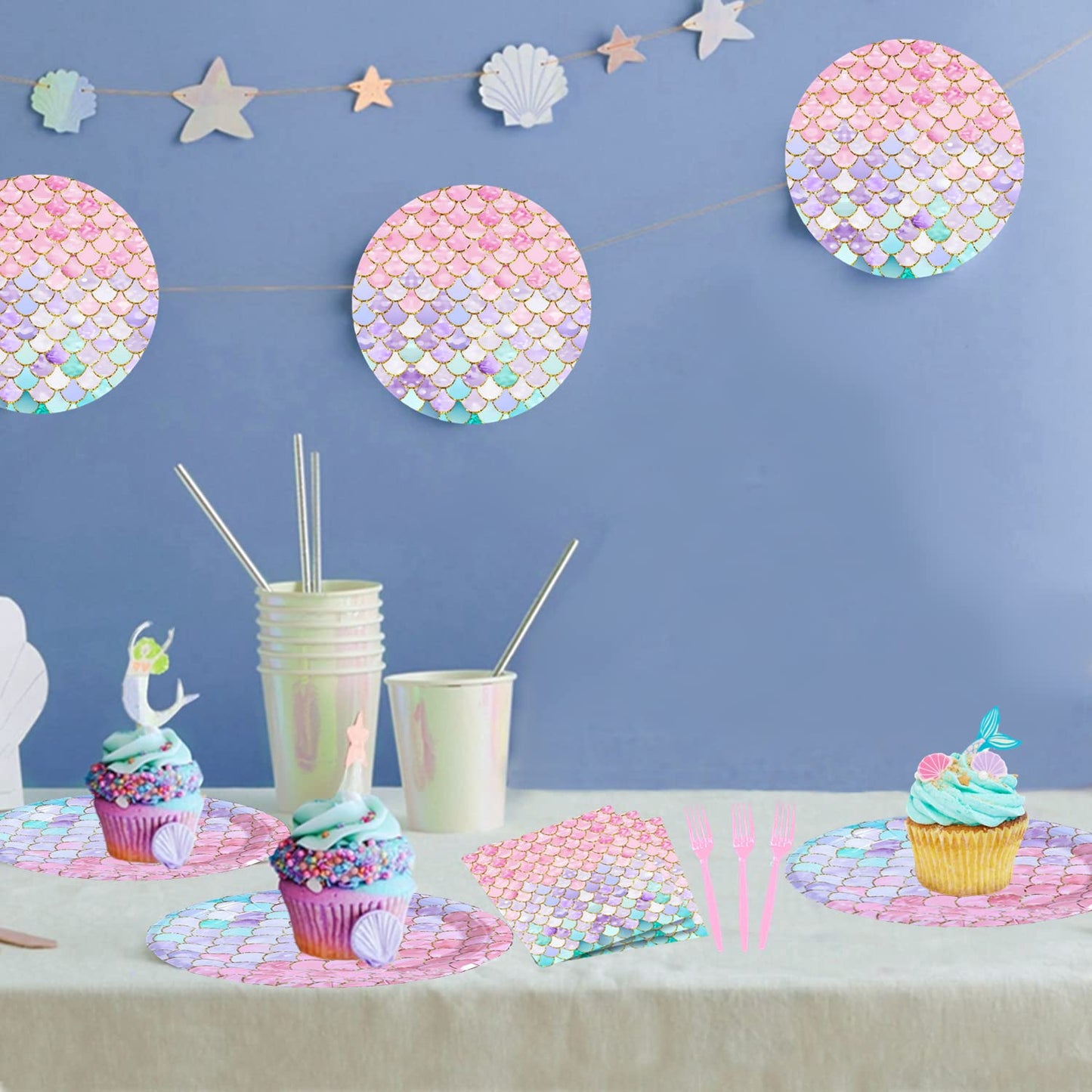 Askljeby 96 Pcs Mermaid Birthday Party Supplies Plates and Napkins Set for 24 Guests, Little Mermaid Party Decorations Ocean und