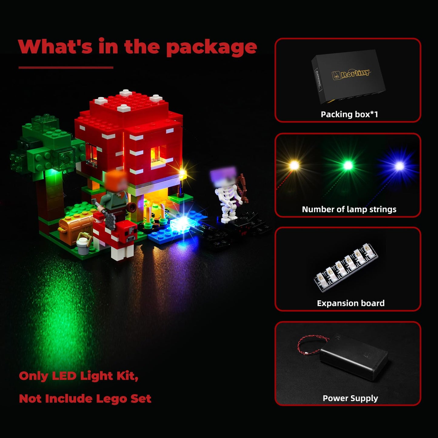 Rorliny Led Light Kit For Lego Minecraft The Mushroom House 21179 Building Kit, Lighting Set Compatible With Lego 21179 (Lights
