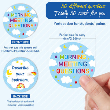 50 Morning Meeting Chips Questions Cards For Students, Classroom Questions Ideas Cards Conversation Starter For Classroom Activity Improve Communication Listening Skill(Cloud)