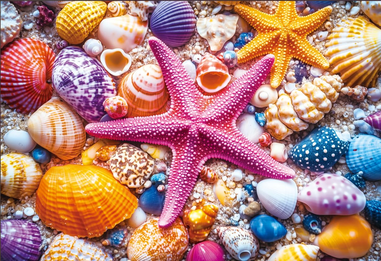 Puzzle For Adults 1000 Pieces - Colorful Seashell And Starfish Puzzle, 1000 Piece Beach Jigsaw Puzzle (15''X 10'')