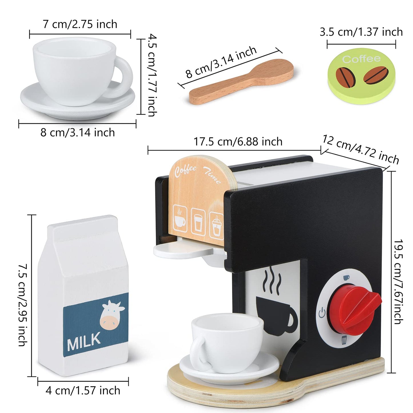 Play Kitchen Accessories Kids Wooden Coffee Maker Toy Espresso Machine Toddler Toy Kitchen Sets for Girls and Boys (Coffee Maker