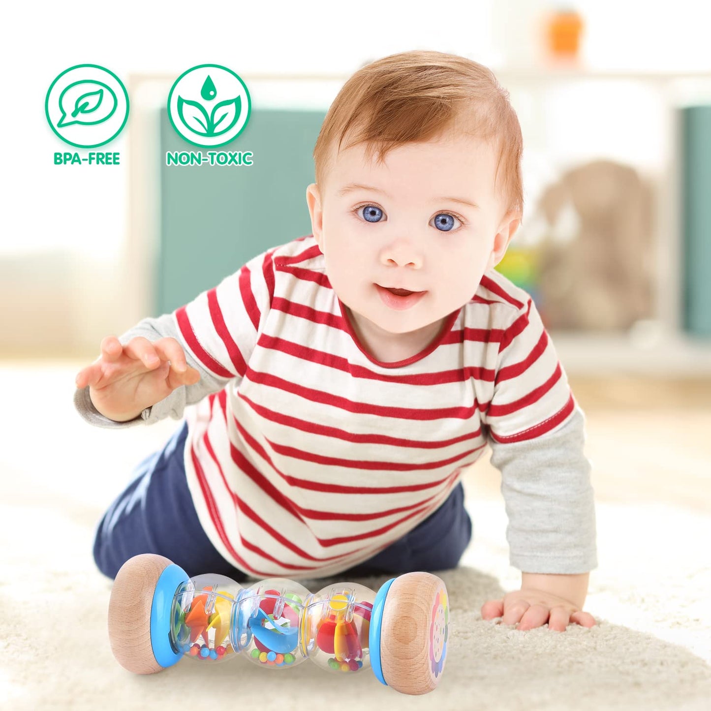 Rainmaker - 7 Inch Wooden Rain Stick Montessori Toys For Babies 6-12 Months,Baby Rattle Shaker Sensory Developmental Toy,Raindrops Musical Instrument Baby Musical Toys For 1 Year Old Toddler Kids