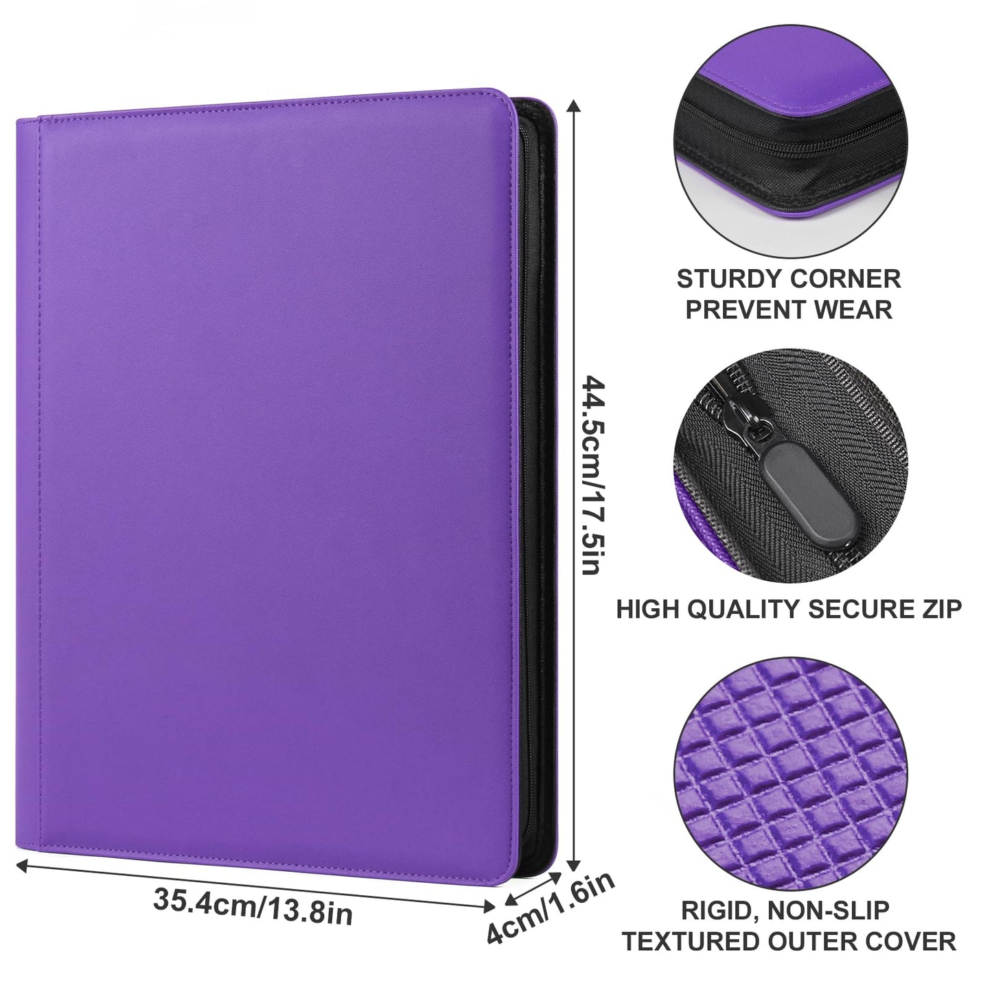 GEAoffice enhanced 1000+ Card Binder - Sturdy PU Cover 16 Pocket Trading Card Collection Holder Folders Album for YuGiOh MTG TCG Games&Sports Purple