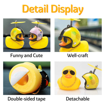 Wonuu Rubber Duck Car Ornaments Cool Yellow Duck Car Dashboard Decorations Squeaky Glasses Duck With Propeller Helmet For Car Cc