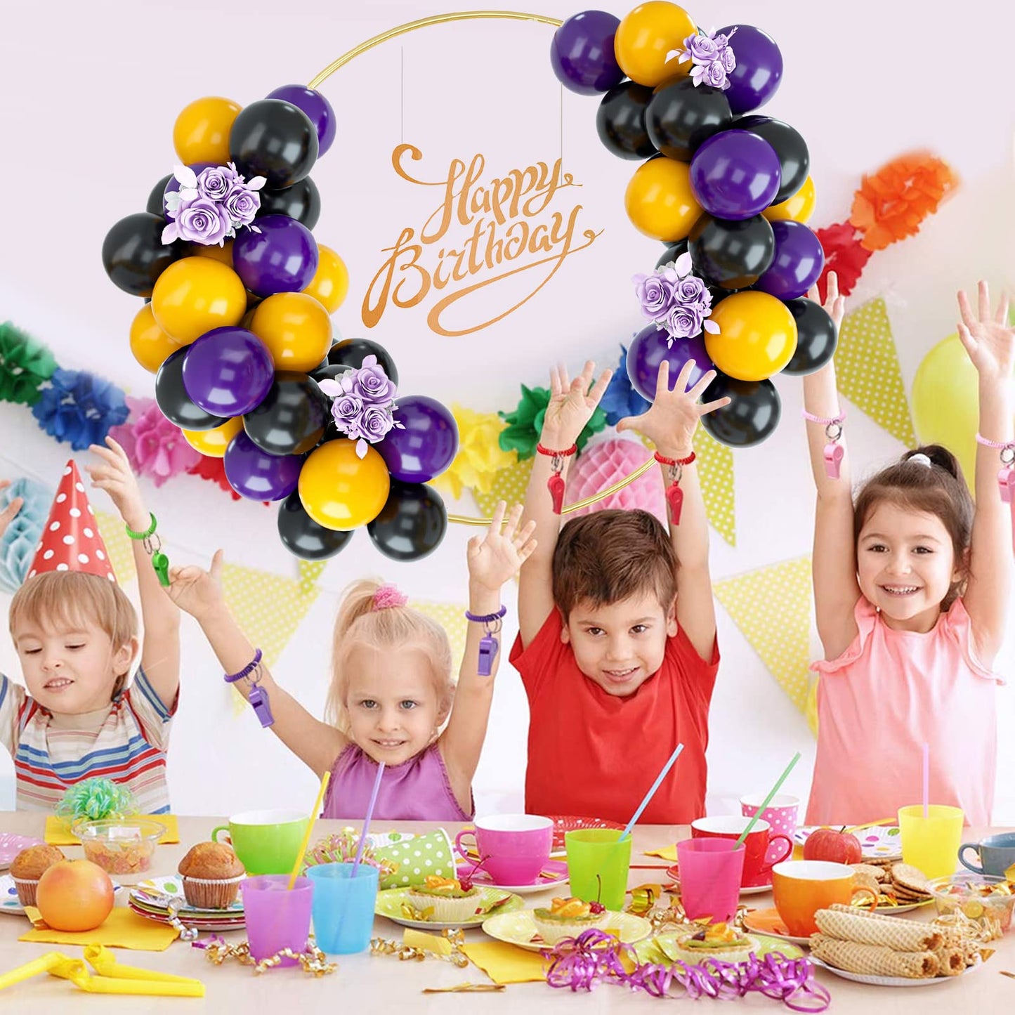 Balloons Purple Black Yellow, Purple Yellow Black Birthday Balloons, 50Pcs Latex Balloons For Birthday Decoration Wedding Baby S