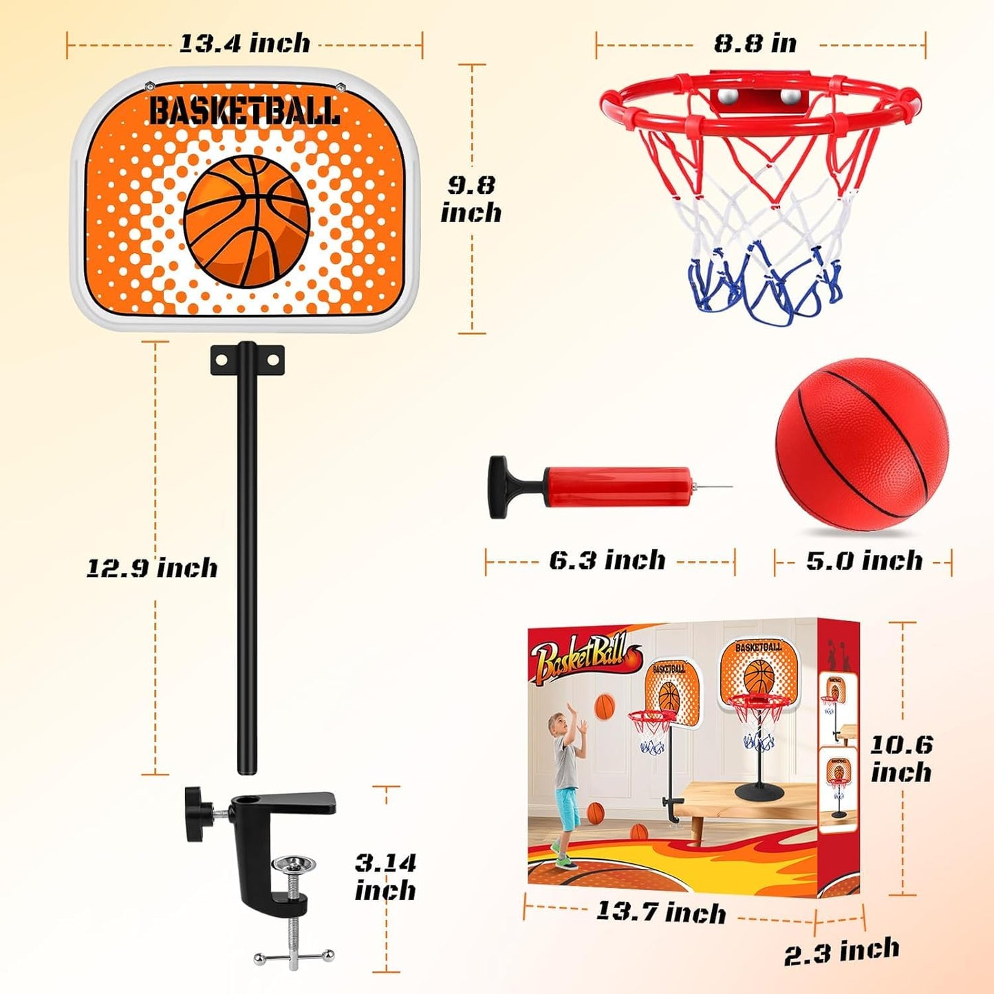 NZQXJXZ Indoor Basketball Hoop Tabletop Basketball Hoop Indoor with Clips Mini Desktop Basketball.Hoop Set with Two Balls Mini Hoops for Desk Table Bedroom Basketball Toys for Kids and mature-themed