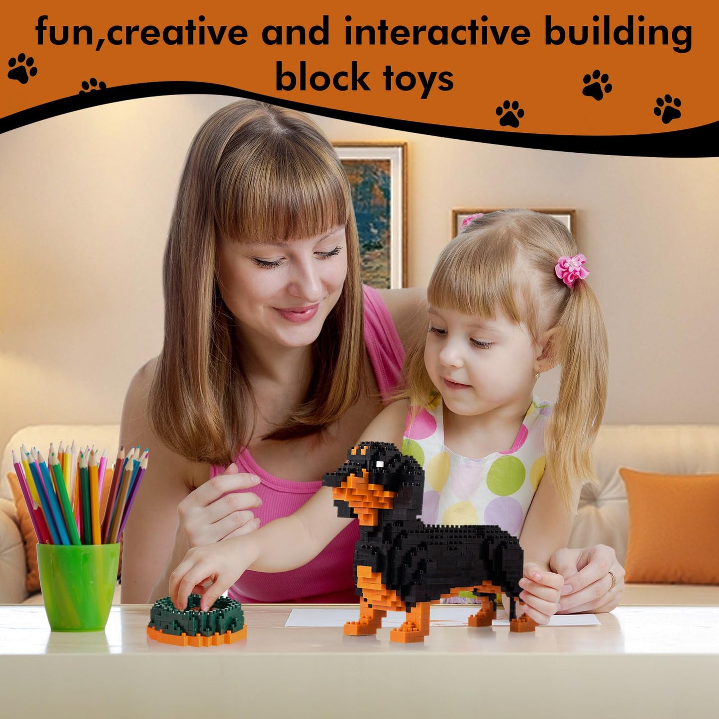 Gaodebuchou Dachshund Micro Building Block Set, Animals Dog Toys Gifts For Boys Girls Age 8 9 10 11 12 13 14+ Teens Adults,Not C