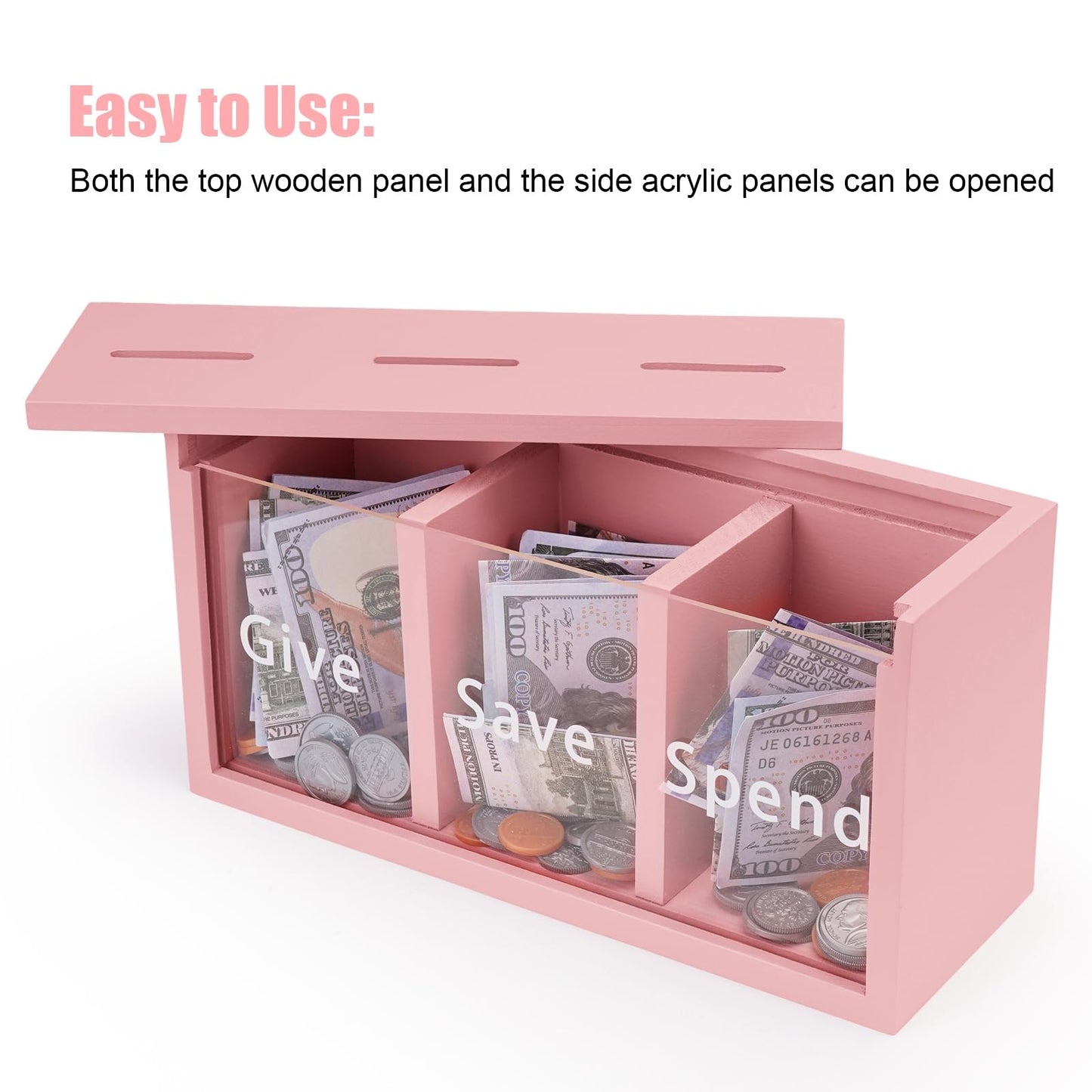 Mczxon Spend Save Give Piggy Bank for Kids, Money Coin Savings Piggy Bank Jar Box for Kids Child Safe Money Saver, Teach Childre
