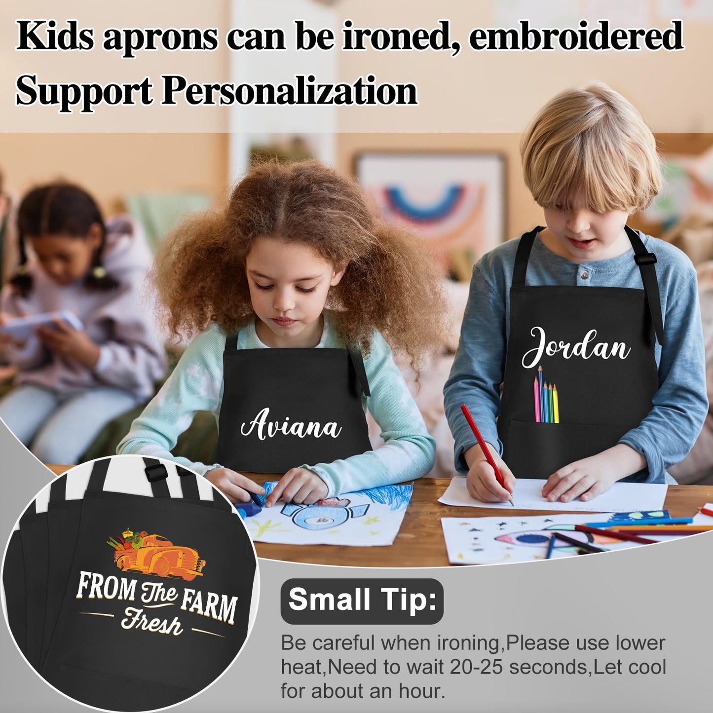 BOUBONI 24 Pack Kids Apron Bulk with 2 Pockets Adjustable Chef Art Apron Kids Painting Aprons for Cooking Baking Painting Crafti