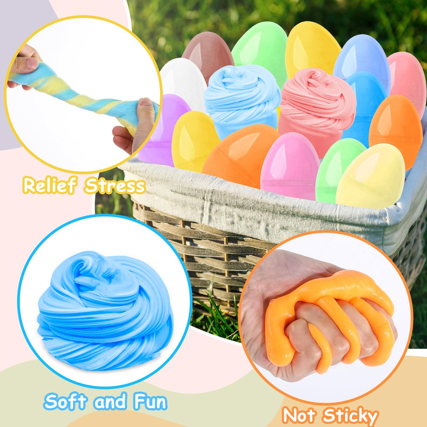 12Pack Prefilled Easter Eggs with Butter Slime Bulk for Kids, Easter Basket Stuffers, Fidget Relief Non-Sticky Eggs for Kids Hun