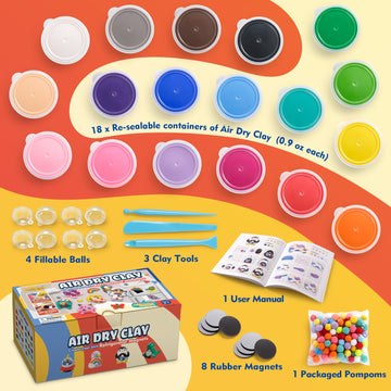 Drama Planet Air Dry Clay Kit for Kids, Create Your Own Refrigerator Magnets with Modeling Clay, Art Activity Set, Craft Project