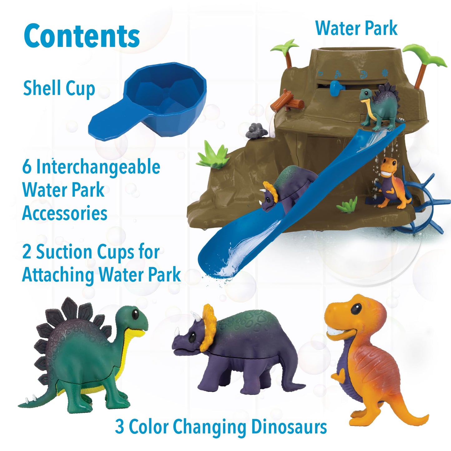MindWare Dinosaur Color Splash Water Park Bathtub Playset - Interactive Bath Toys with Color Changing Dinosaur Figures - Gift fo