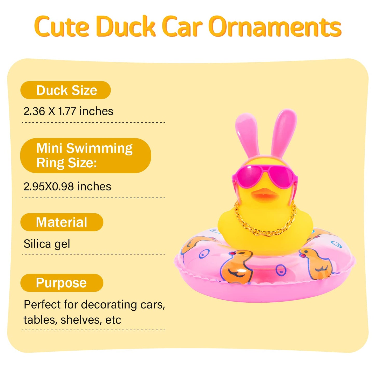 Wonuu Car Duck Rubber Duck Car Ornaments Duck Car Dashboard Decorations With Cute Headband Swim Ring Necklace Sunglasses, B-Pink