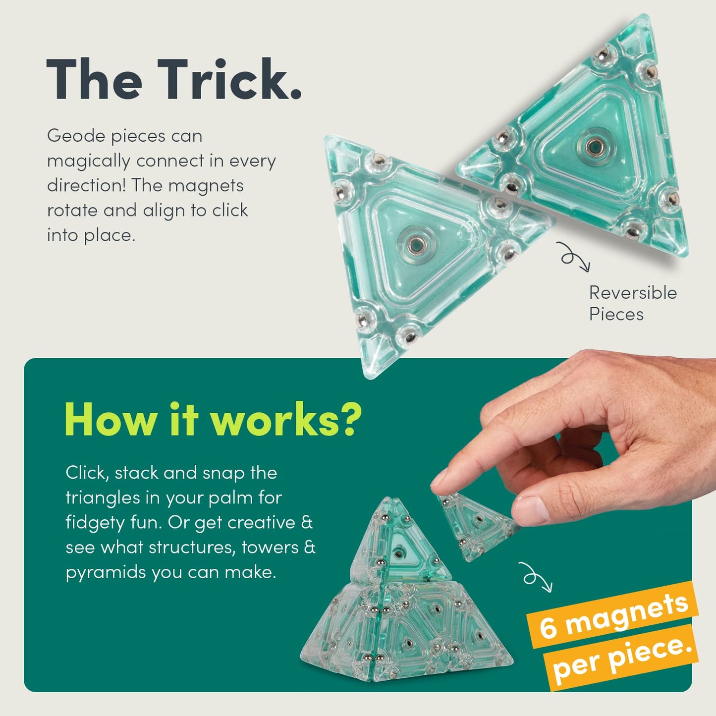 Speks Geode Pyramid - Magnetic Fidget Toy For Adults & Teens 14+ | Sensory Gadget For Stress Relief, Office Desk Toy Present, Christmas Gift, Holiday Stocking Stuffer | 12-Piece Set - Aqua