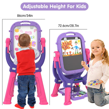 Victostar Easel for Kids, Rotatable Double Sided Adjustable Standing Art Easel with Drawing & Writing Accessories for Kids Boys