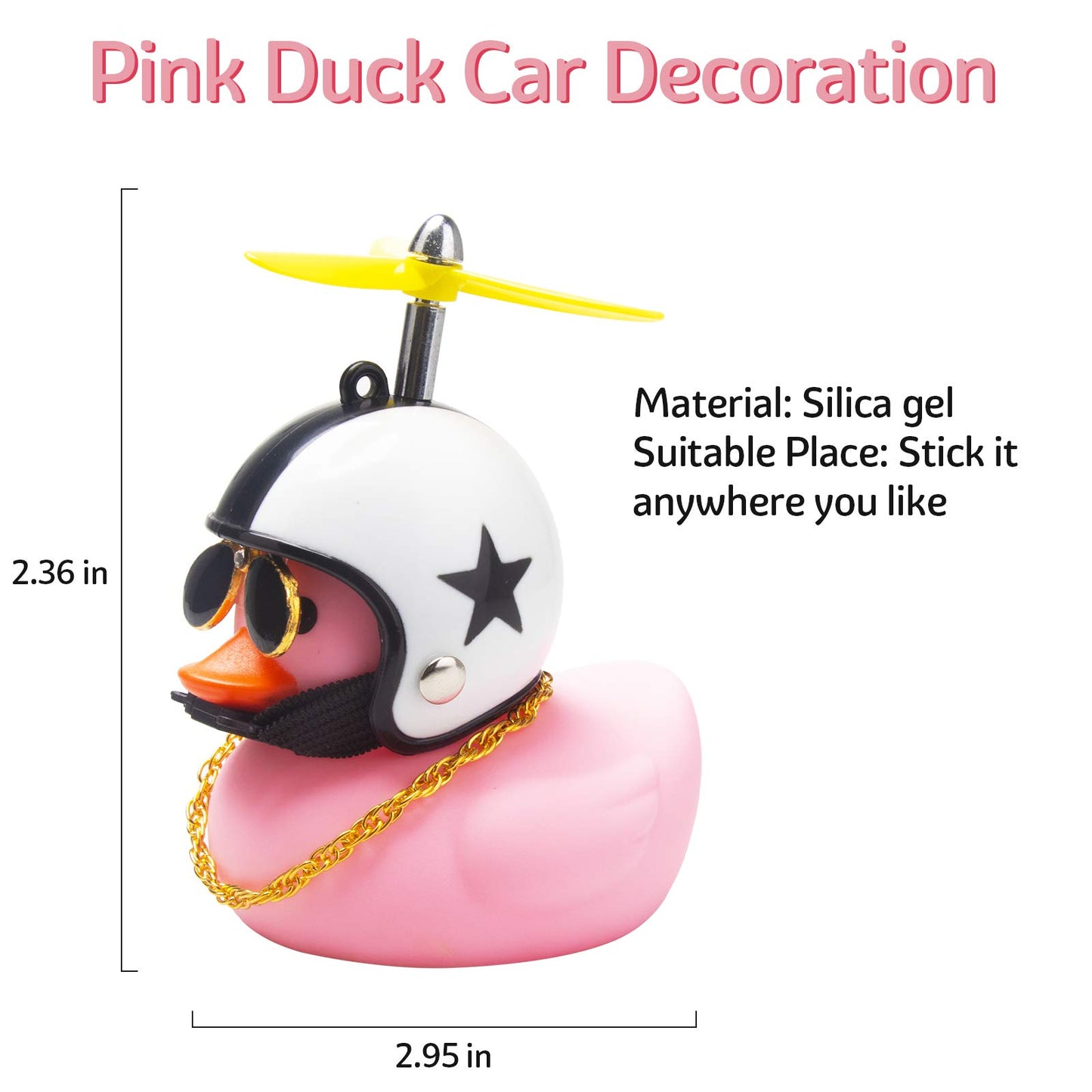 Wonuu Pink Duck Car Dashboard Decorations - Rubber Duck Car Ornaments With Propeller Helmet Sunglasses And Gold Chain (Star-Pink
