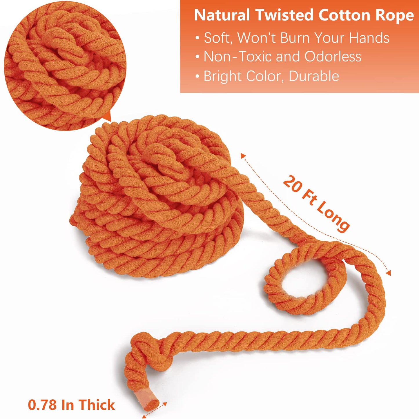 Cwlakon Field Day Games Tug Of War Rope Outdoor Games For Kids, Teens And Adults, Family Reunion Birthday Party Outside Yard Picnic Games For Team Building Activities, 20 Feet, Orange