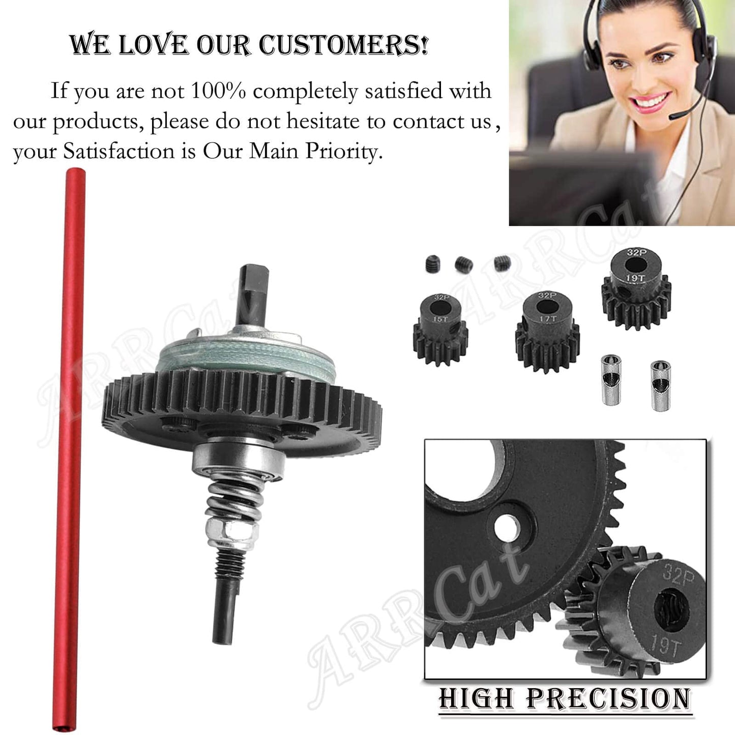 Complete Slipper Clutch & Center Driveshaft Upgrades Part for 1/10 Slash 4X4 VXL,ARRCat Steel 6878 Differential Gear and 32P 15T