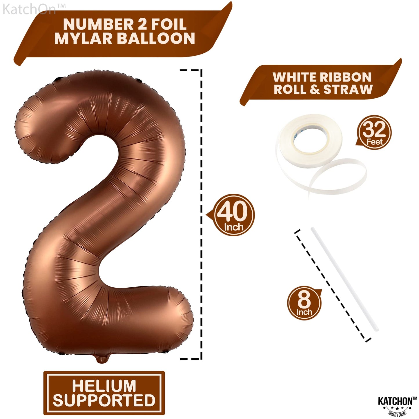 Giant, Coffee Brown 2 Balloon Number - 40 Inch, Brown 2 Birthday Balloon | 2Nd Birthday Decorations For Boy, Girls | Safari Theme Party Decorations | 2 Year Old Balloon For 2Nd Birthday Party Supplies