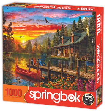 Springbok 1000 Piece Jigsaw Puzzle - Cabin Evening Sunset, Engineered Wood, Multi, Model 33-10892, Made in USA