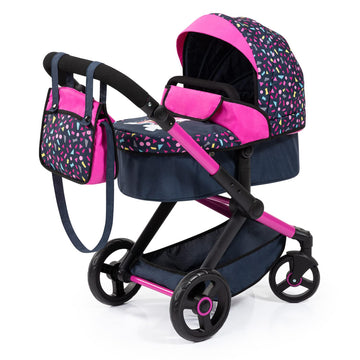 Bayer: Pram Xeo: Shapes Navy & Pink - Matching Handbag, Adjustable Handle, For Dolls Up To 20, Ages 3+