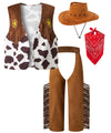 Iwalue Kids Boys Cowboy Costume Dress Up Halloween Party Cosplay With Bandana Cowboy Hat(White,5-6Years)