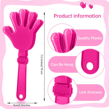 ZCYSRLQIN 12 Pcs Hot Pink Hand Clappers, 7.5 Inch Plastic Noisemakers for Parties, Sports, and Events
