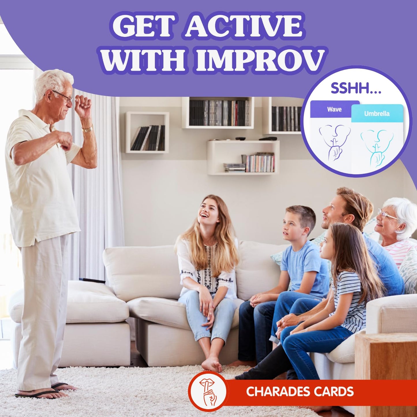 JOY FOR ALL Ageless Games Taboo Charades - Classic Low Vision Card Game, Purple, Includes 80 Customizable Word Guess Cards, Model A4204