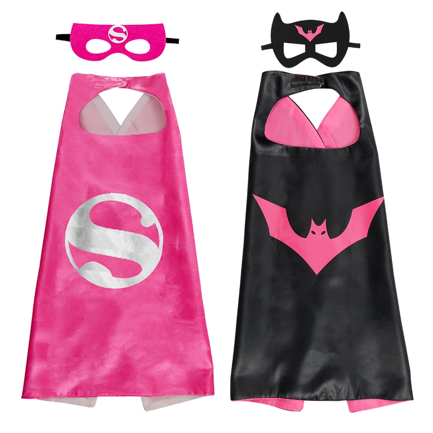 Riorand Superhero Capes And Mask For Kids,Superhero Costume Boys Grils Christmas Halloween Cosplay For 3-10 Years Old 2Pcs (Pink+Black)