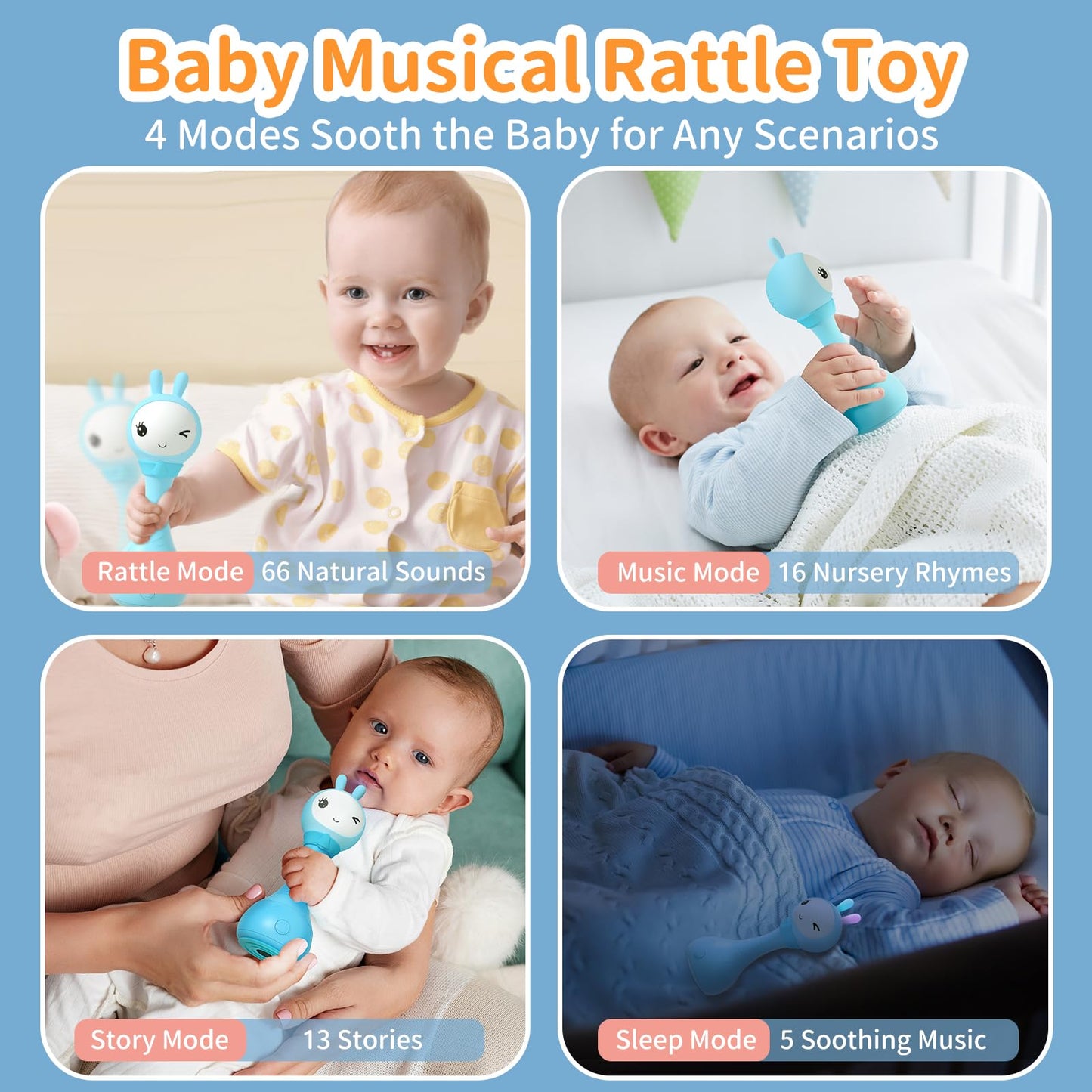 Alilo Yoyo Talking Bunny Baby Singing Musical Rattle, Mimicking Toys Repeats What You Say, Preloaded 90+ Audio Content, Abc/Number/Notes Learning Toys For Toddlers Infant Newborn Baby Easter Gifts