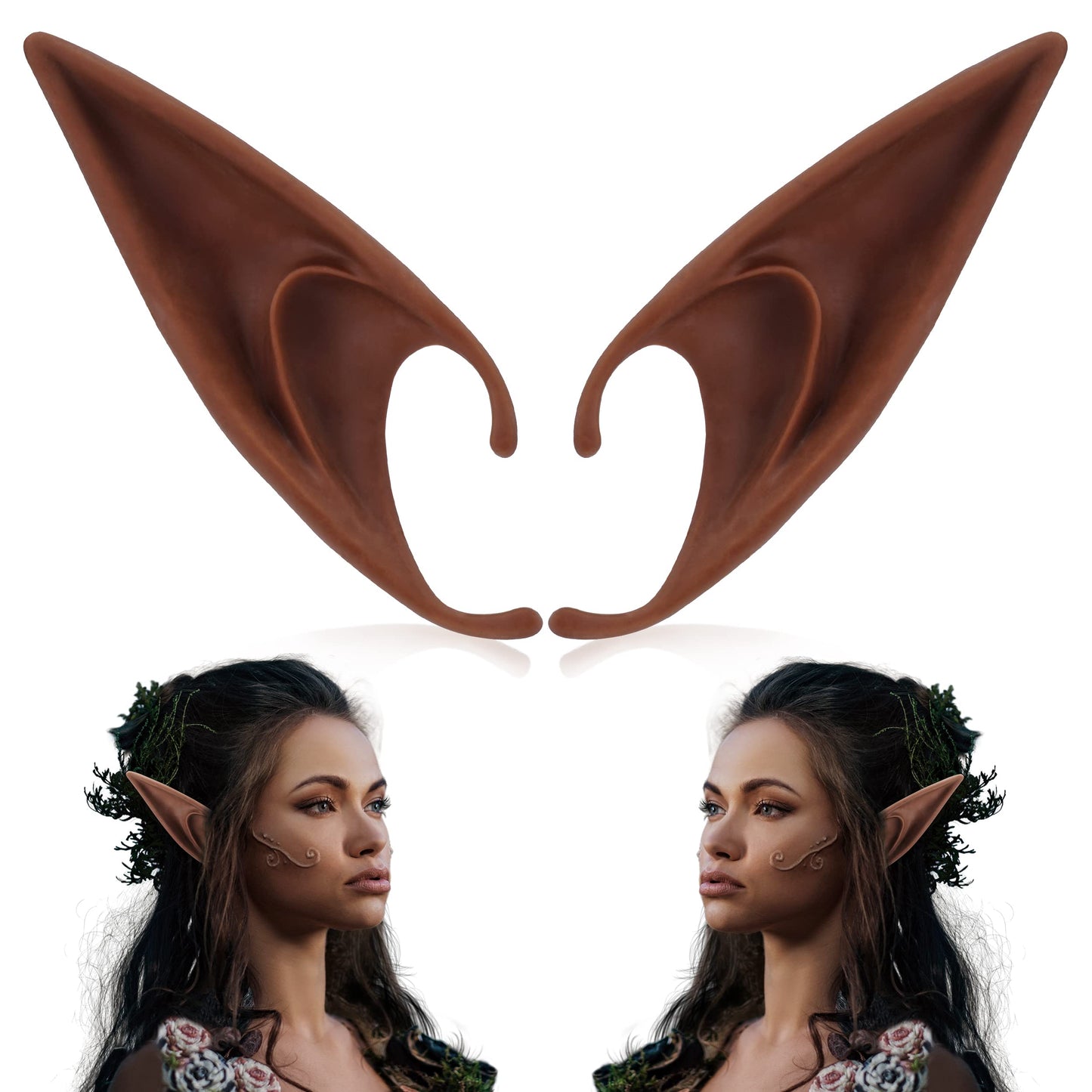 Freshme Long Brown Fairy Elf Ears - Cosplay Fairy Ears, Pixie Pointy Ears Vampire Elven Ear Brown Skin For Women Girls Christmas