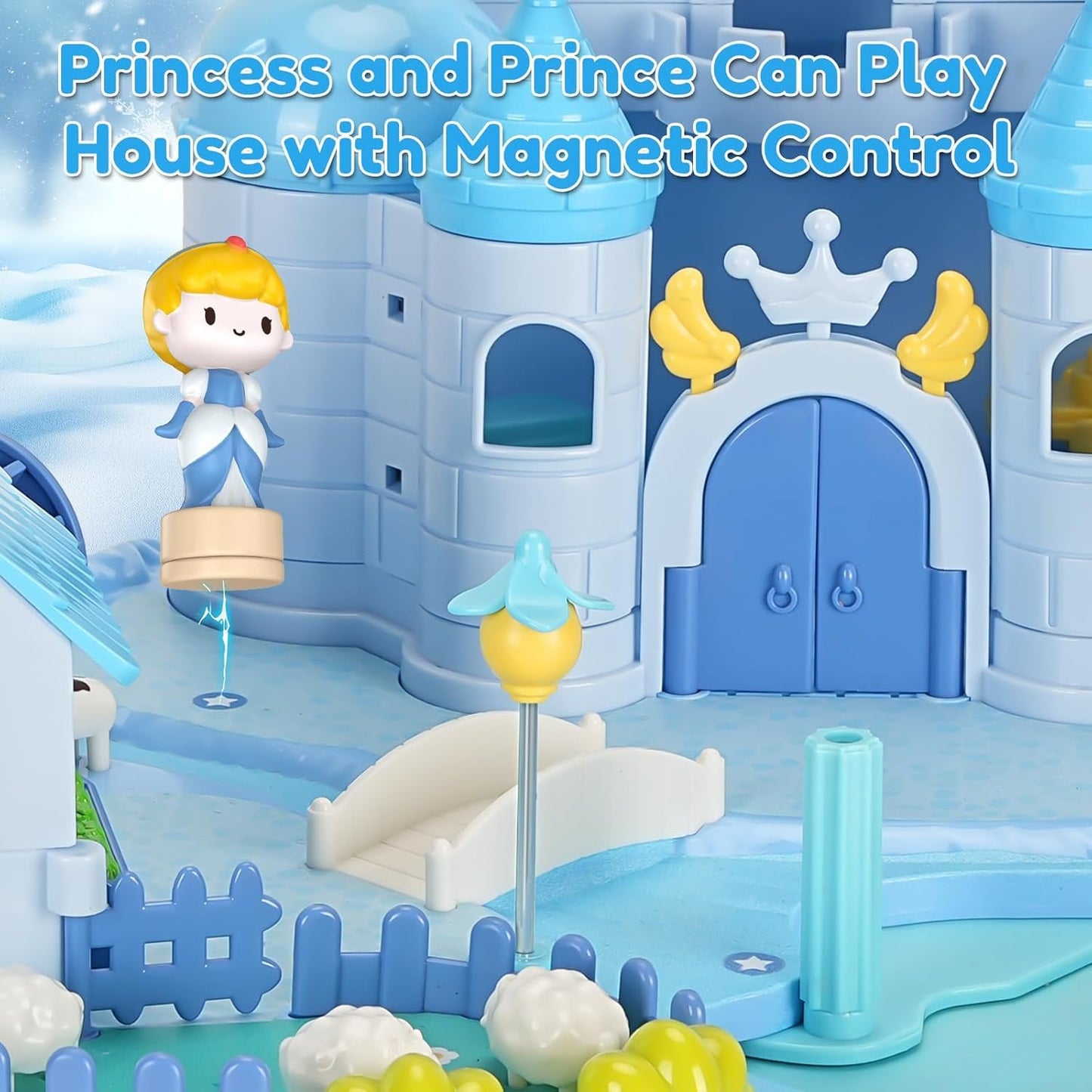 fygurso Dream Princess Play Set, 12.2*8.6*8.8 inches with 2 Magnetic Control Movable Toys, Magnetic Doll House Building Toys wit