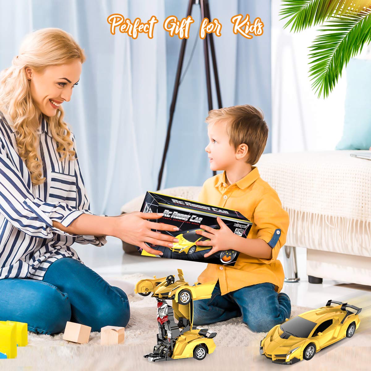Remote Control Car, Transform Robot RC Cars for Kids Toys, 2.4Ghz 1:18 Scale Racing Car with One-Button Deformation, 360Drifting
