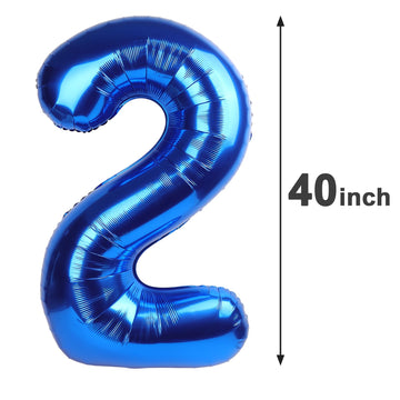 Giant Navy Blue 2 Balloon Number 40 Inch, Two Number Balloons Birthday Supplies, 2Nd 12 22 32 62 Year Old Birthday Party Celebra