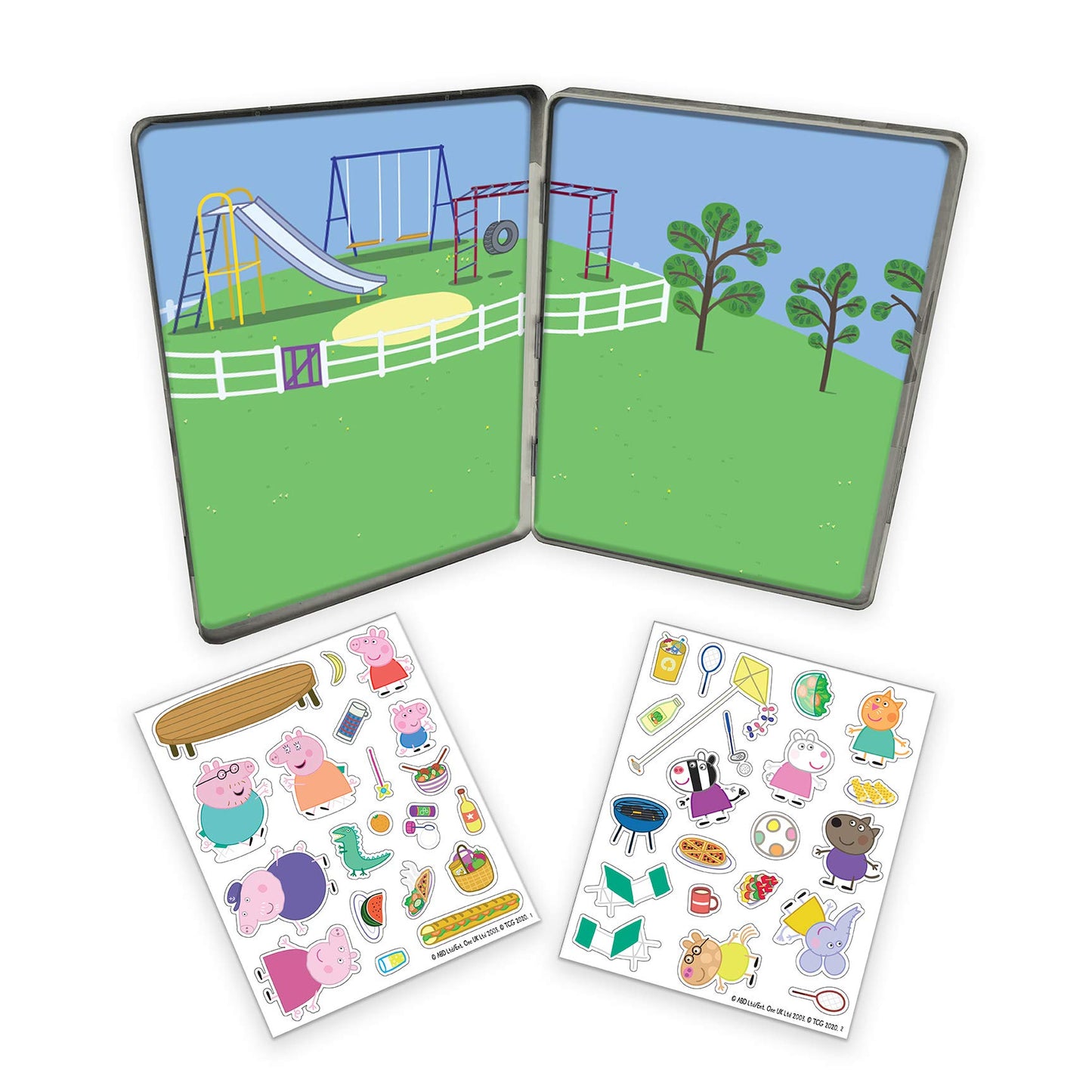 Peppa Pig - Magnetic Creations Tin - Dress Up Play Set - Includes 2 Sheets of Mix & Match Dress Up Magnets with Storage Tin. Gre