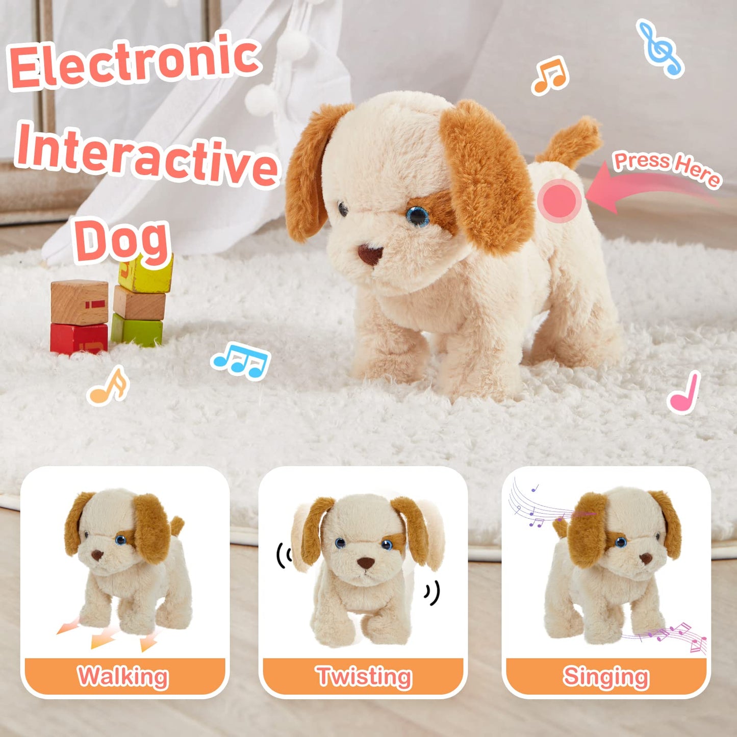 Cozyworld Walking Electronic Dog Plush Singing Interactive Puppy Stuffed Animals Animated Funny Toys Tail Wagging, Gifts For Boys Girls