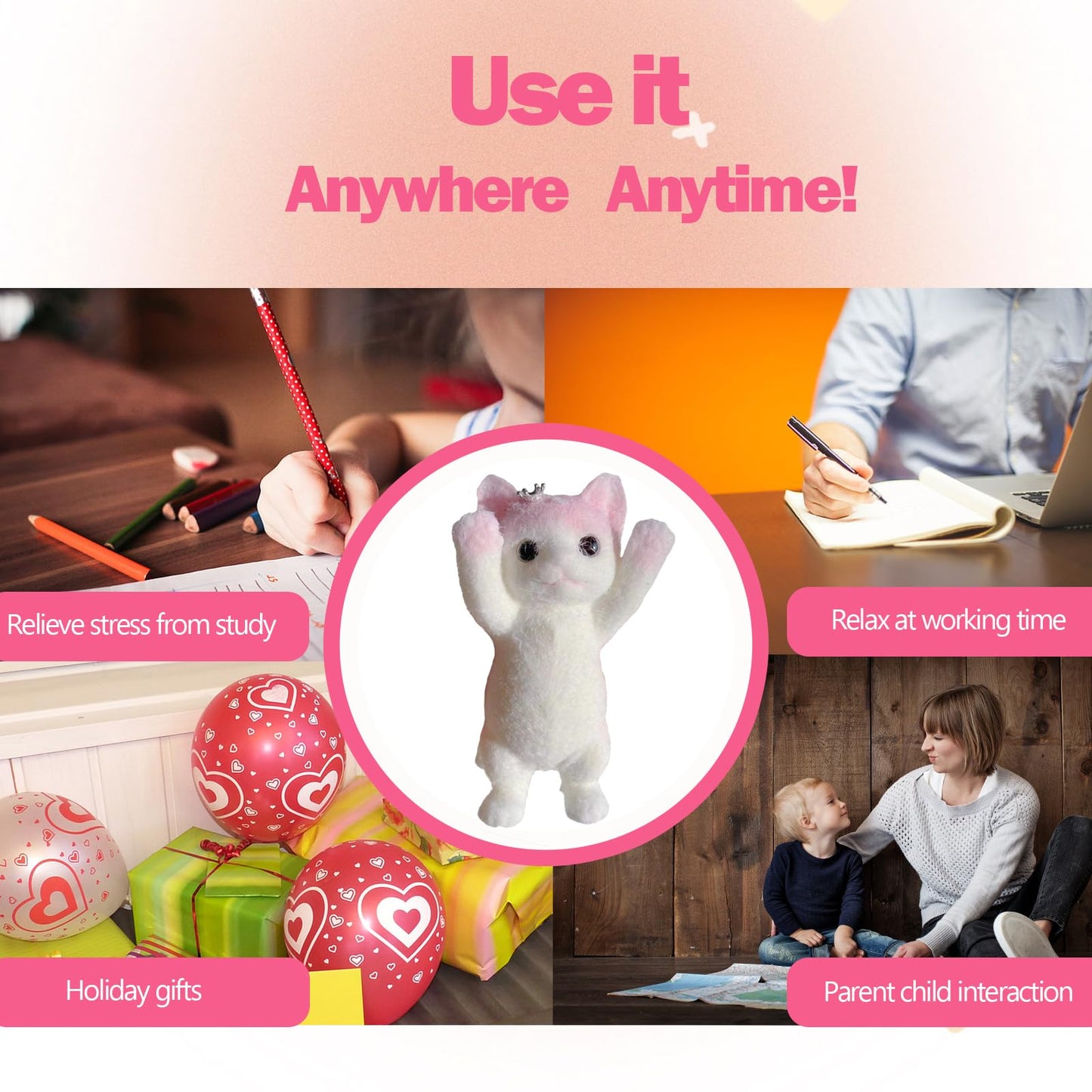 Taba Giant Cat Squishy for Kids Adults, Big Furry Cat Squishy Toys for Stress Relief, Super Soft Squeeze Fidget Toy (Hands up ca