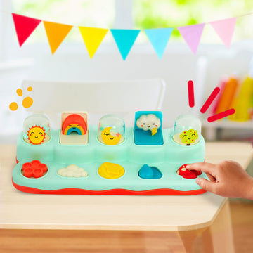 B. toys Pop-Up Buddies Interactive Learning Toy for Babies, 18 Months+, Multicolored, Medium, Model BX2063Z