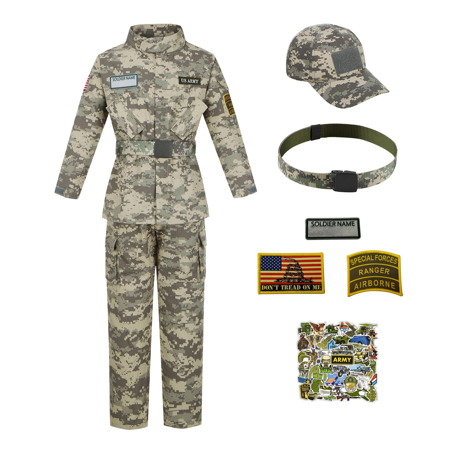 Kosgraiy Kid Army Costume,Kid Deluxe Soldier Costume,Military Costume Boy And Girl,Army Camouflage Uniform For Kid,M/6-8Years