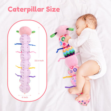 Baby Sensory Toys 0-6 Months - Tummy Time Gifts Stuffed Caterpillar Toys For 0-3 3-6 6-9 6-12 Months Newborn Infant Rattles Crin