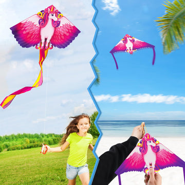 Kites for Kids - 2 Pack: Unicorn Kite & Mini Finger Launcher, Easy to Fly, Ages 4-12