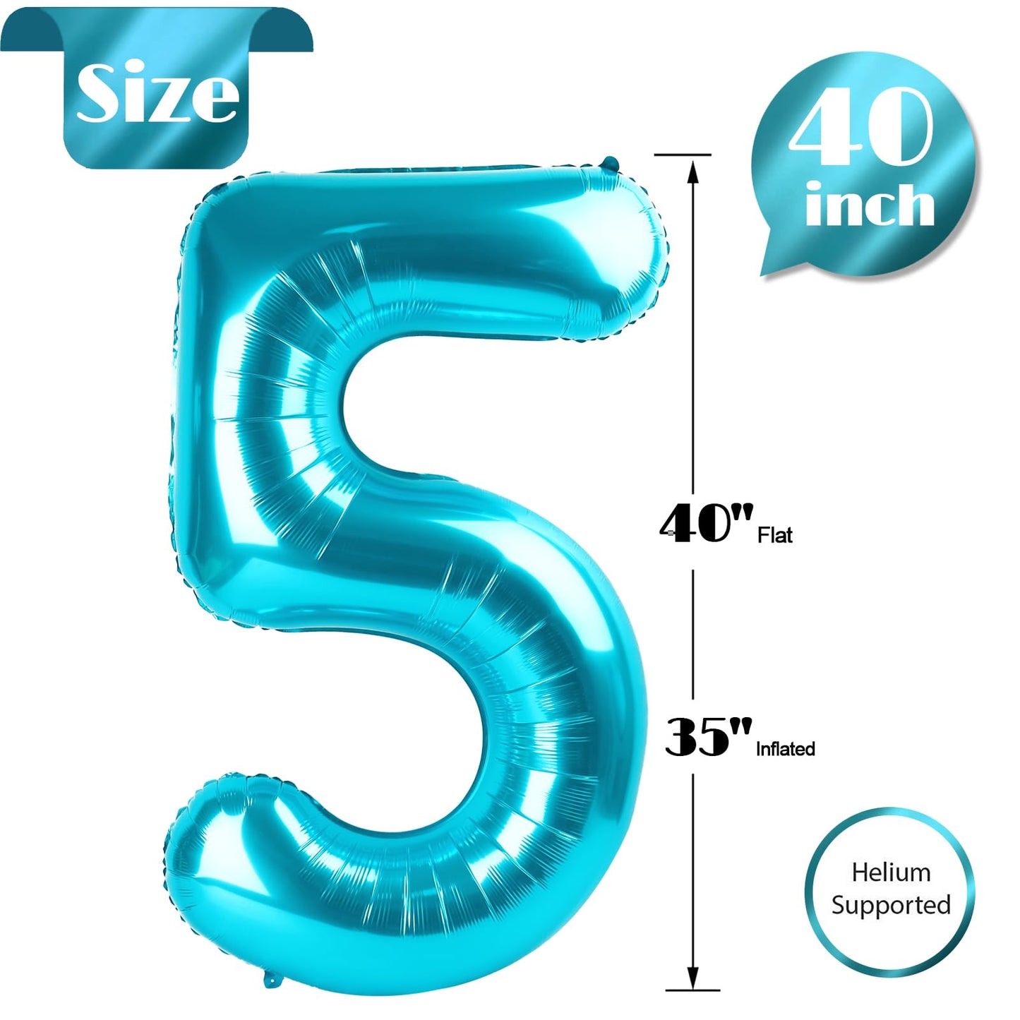 5 Balloon, Blue Number Balloons 40 Inch, 5Th Birthday Balloon Decorations, Blue Party Supplies, 5 Number Balloons, Number 5 Ball