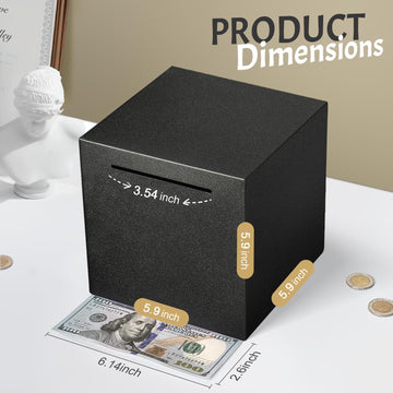 Piggy Bank For Adults Must Break To Open, Unbreakable Adults Piggy Bank Made Of Stainless Steel, Metal Saving Bank (Black, 5.9-I