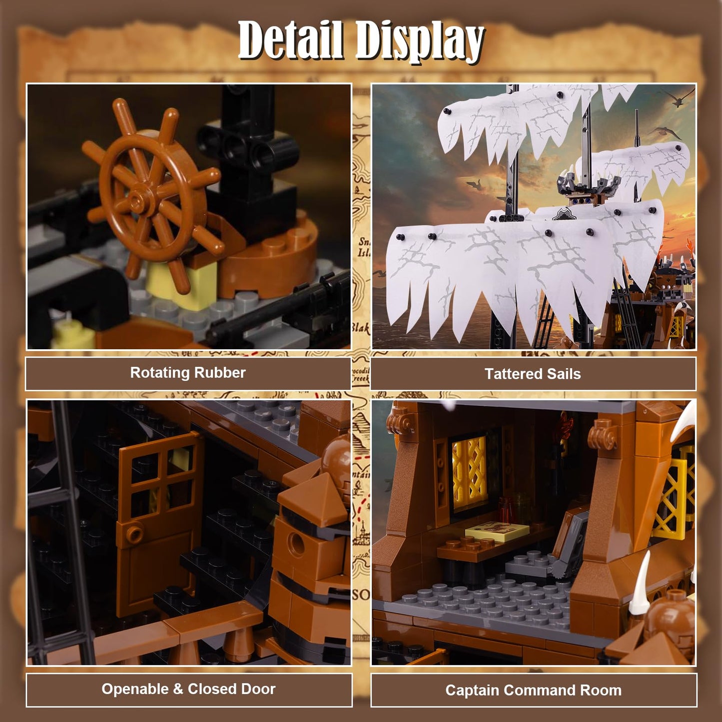 Hallisun Toy Building Block Set Pirate Ship Regular Size Brick Model Kit Creative Ship Building Construction Christmas Birthday Gift for mature-themed Teens Children Kids Boys Girls 8+ 1182pcs