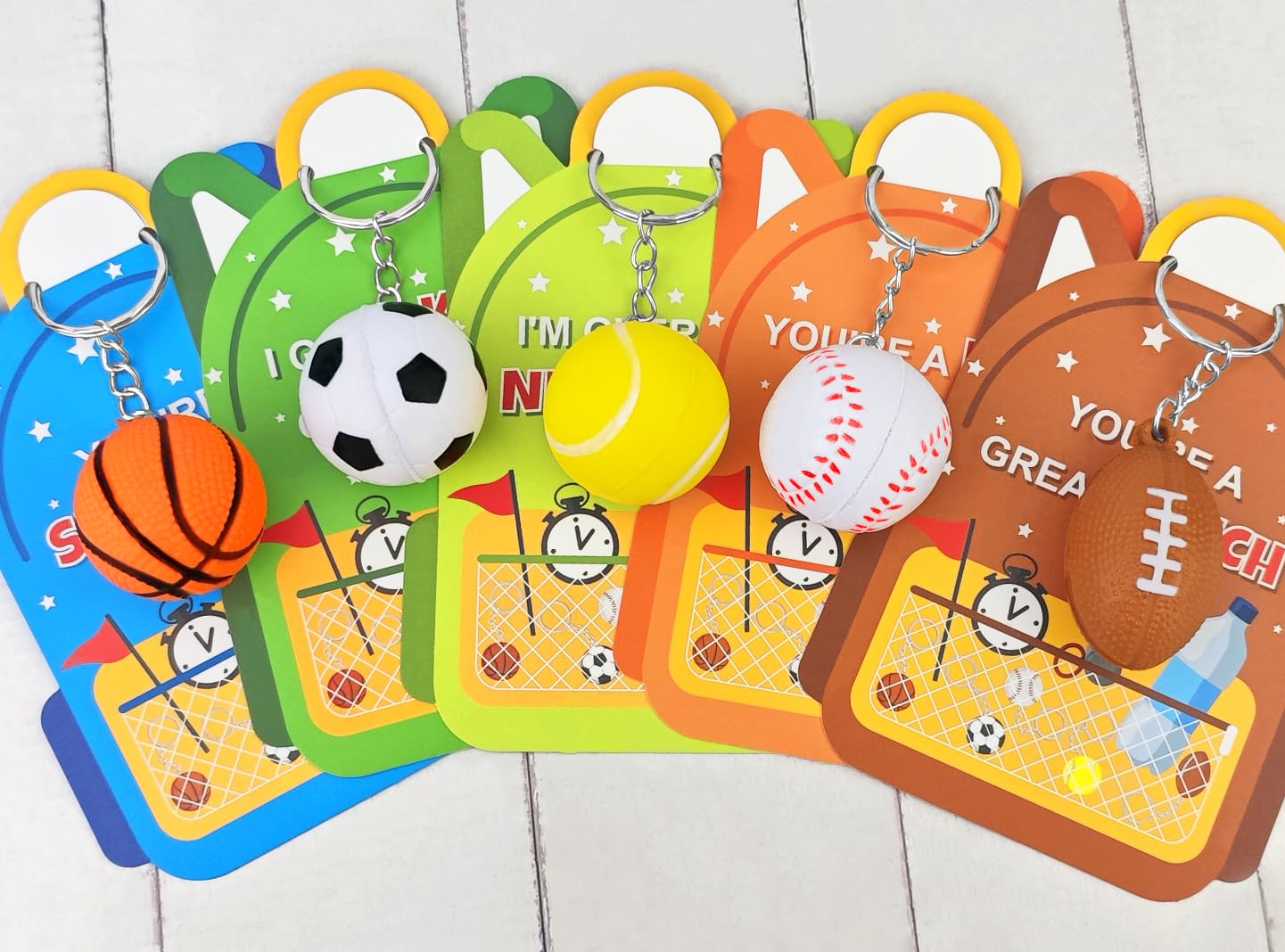 Valentines Day Cards Gifts for Kids Classroom 28 Pack, Mini Foam Sports Ball Keychains with Exchange Cards for Boys Girls, Goodi