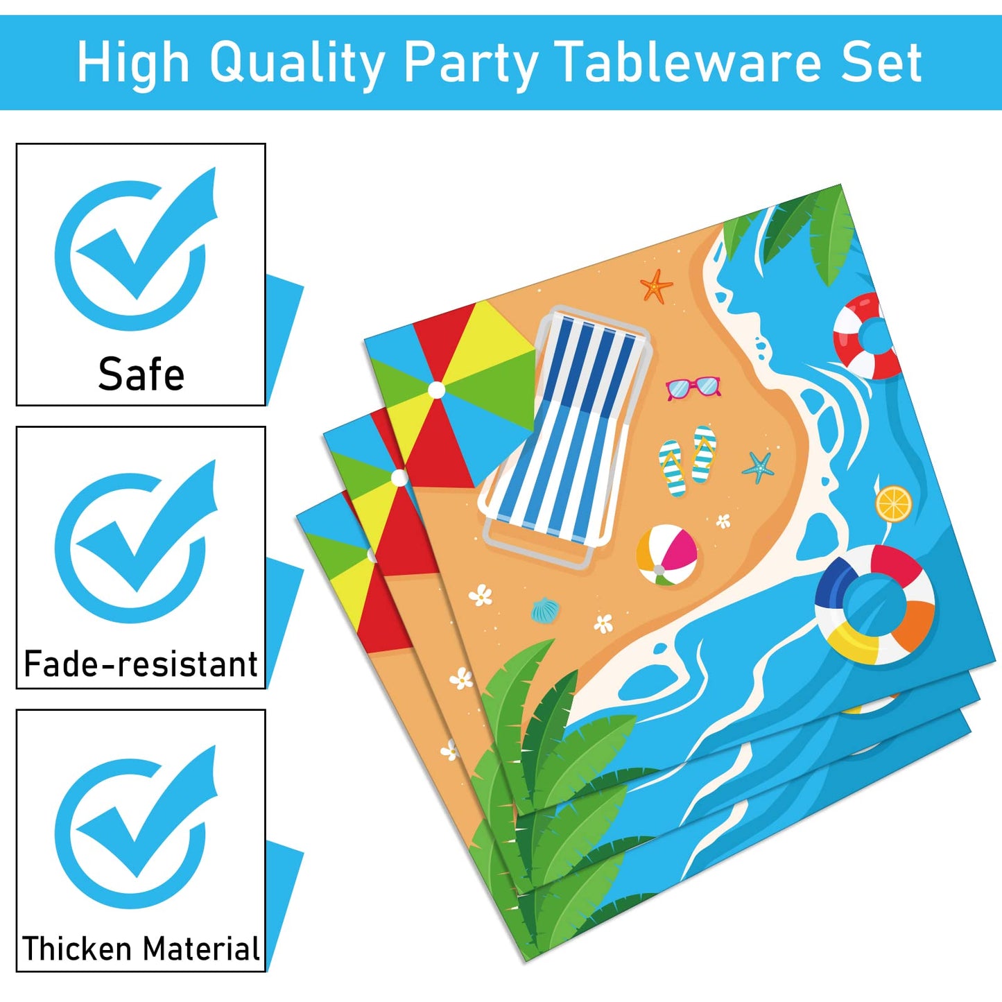 96 Pcs Beach Party Supplies Paper Plates Napkins Summer Beach Hawaiian Pool Party Birthday Decorations Favors For Kids Serves 24